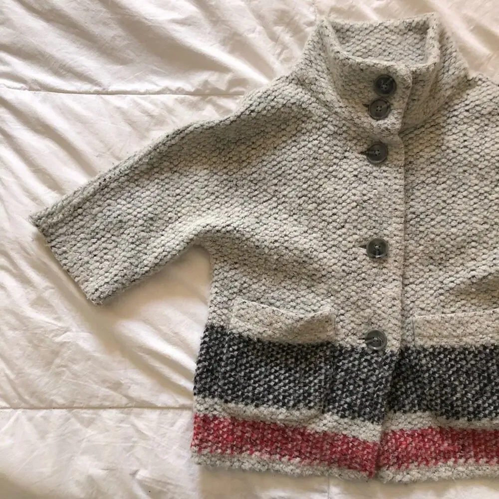 Gap Girls Wool Blend 3/4 Sleeve Sweater Coat Gray Stripes Size XS (4-5)